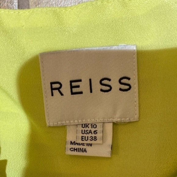 Reiss Leia 100% Silk Pleated Citrus Chartreuse Lined Dress 6 Sleeveless - Picture 5 of 7